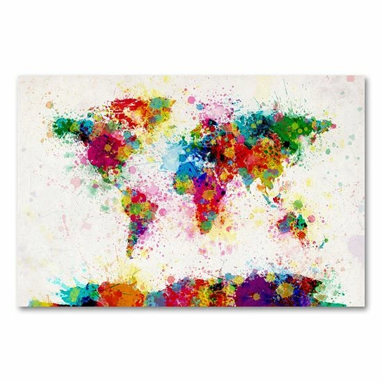 New ๐ Unbranded ''Paint Splashes World Map'' Canvas Wall Art By Michael Tompsett ๐
