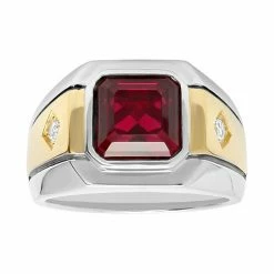 Cheap ✨ Unbranded Men's Sterling 14k Gold Over Silver Lab-Created Ruby & White Sapphire Ring ⌛