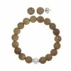 Flash Sale ⌛ Unbranded Faceted Agate 2-piece Stud Earrings & Bracelet Set Brown ❤️