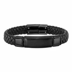 Buy 💯 Unbranded Men's Black Ion-Plated Stainless Steel & Black Braided Leather Bracelet ✨