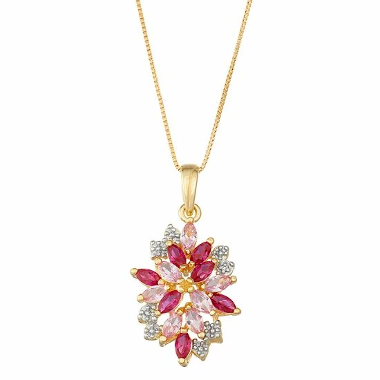 Discount 😉 Unbranded 14k Gold Over Silver Lab-Created Ruby & Sapphire Cluster Pendant Necklace 🔥