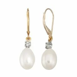 Best Pirce 😉 Unbranded 14k Gold Freshwater Cultured Pearl & Diamond Accent Drop Earrings ⭐
