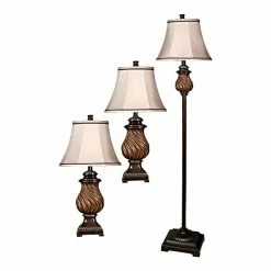 Discount 🎁 Unbranded Lamp Toffee Finish Natural Linen Fabric Shade Set Of 3 ✔️