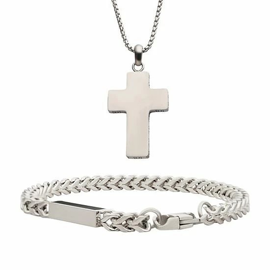 Buy ✨ Unbranded Gold Tone Ion-Plated Cross Pendant Necklace & Engravable Bracelet Set 😀 - Image 3
