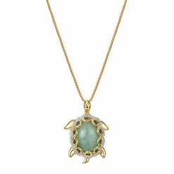 Outlet 🧨 Unbranded 18k Gold Over Sterling Silver Diamond Accent & Jade Turtle Pendant Necklace 🎁