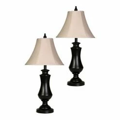 Budget 🎁 Unbranded 2-piece Bronze Wood Finish Table Lamp Set ⭐