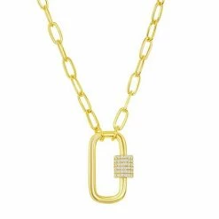 Promo 🔔 Unbranded Cubic Zirconia Paper Clip Necklace Gold Tone 🔥