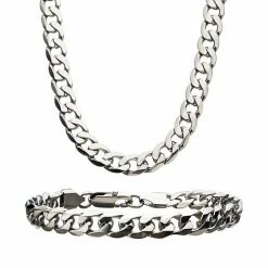 Best Sale ✔️ Unbranded Men's Stainless Steel Curb Chain Necklace & Bracelet Set 🔔