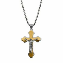 Buy 🔥 Unbranded Men's Gold Tone Ion-Plated Stainless Steel Layered Jesus Cross Pendant Necklace ✔️