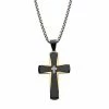 Budget ✨ Unbranded Men's Black & Gold Tone Ion-Plated Stainless Steel Cross Pendant Necklace With Cubic Zirconia Accents 👍