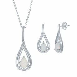 Hot Sale 😍 Unbranded Sterling Silver Lab-Created White Opal Teardrop Necklace & Earring Set 🌟