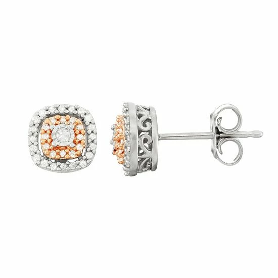 Cheap ๐ Unbranded Two Tone Sterling Silver 1/5 Carat T.W. Diamond Square Halo Stud Earrings ๐