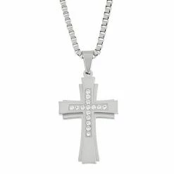 Budget ⭐ Unbranded Stainless Steel Men's Cubic Zirconia Cross Pendant Necklace 🎁