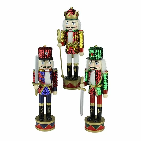 New 🔔 Unbranded 14-in. Sequin Nutcracker 🎅 Christmas Decor 3-piece Set 👍