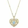 New ⌛ Unbranded 18k Gold Over Silver Lab Created Blue Opal & Diamond Accent Filigree Heart Pendant 🌟