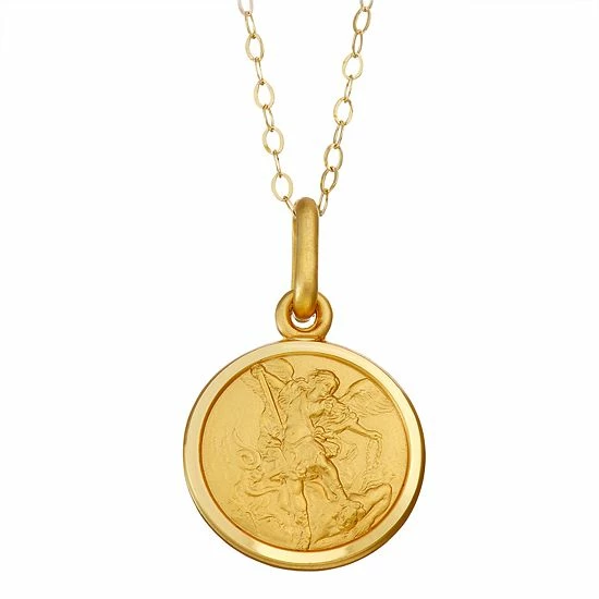 Promo ⭐ Unbranded 14k Gold St. Michael Medal Pendant Necklace 🔔