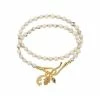 Cheapest 😀 Unbranded 18k Gold Flash Plated Howlite Bead Protection Themed Stretch & Hook Bracelet Duo Set ⭐
