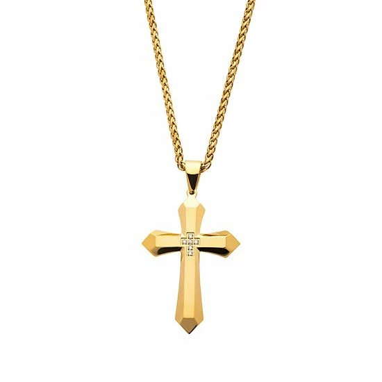 Best deal ๐ Unbranded Men's Gold Tone Stainless Steel Cubic Zirconia Cross Pendant Necklace ๐งจ