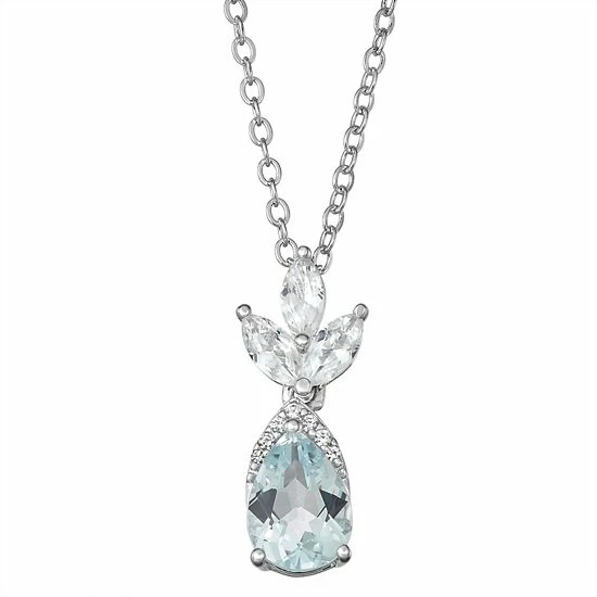 Best Pirce 🔥 Unbranded Sterling Silver Aquamarine & Lab-Created White Sapphire Angel Pendant 🔔