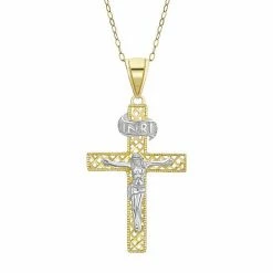 New 🛒 Unbranded 10k Gold Two Tone Crucifix Pendant Necklace 👍