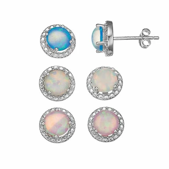 Promo ๐ Unbranded Sterling Silver Lab-Created Opal Stud Earring Set โ