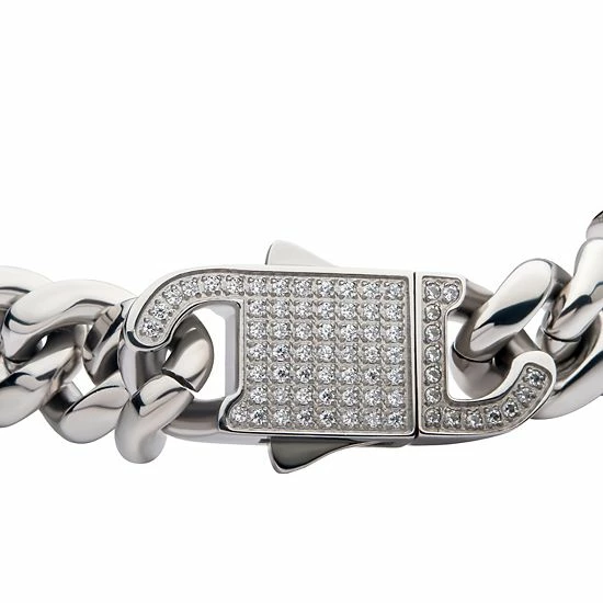 Coupon 🎉 Unbranded Stainless Steel Curb Chain & Cubic Zirconia Clasp Bracelet Gold Tone 🌟 - Image 2