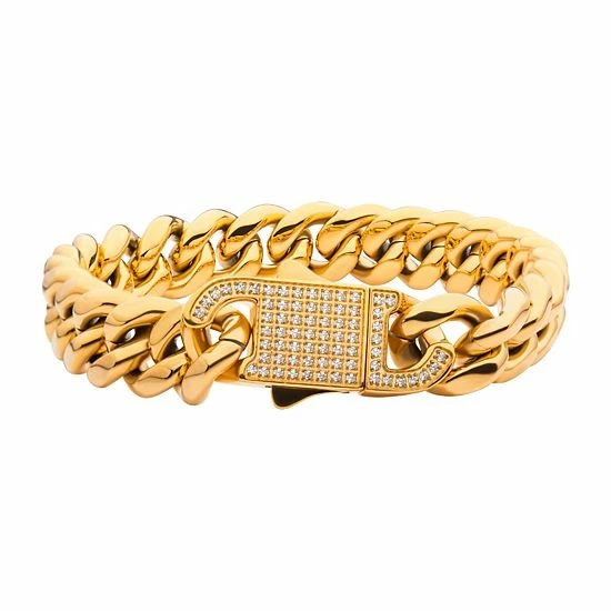 Coupon 🎉 Unbranded Stainless Steel Curb Chain & Cubic Zirconia Clasp Bracelet Gold Tone 🌟 - Image 4