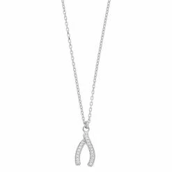 New 🥰 Unbranded Sterling Silver Cubic Zirconia Wishbone Pendant Necklace ⭐