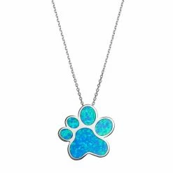 Cheapest 👏 Unbranded Sterling Silver Lab-Created Blue Opal Paw Print Pendant ✔️