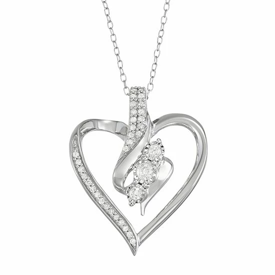Best Pirce 👏 Unbranded Sterling Silver 1/4 Carat T.W. Diamond Heart Pendant Necklace 🔥