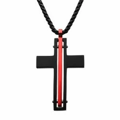 Cheap ⭐ Unbranded Men's Stainless Steel Red Line Cross Pendant Necklace 🌟