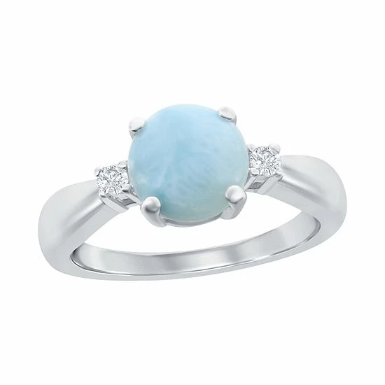 Deals 🔥 Unbranded Sterling Silver Round Larimar With Cubic Zirconia Ring ✔️