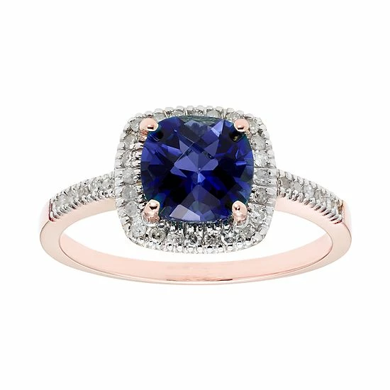 Buy โจ Unbranded Lab-Created Blue Sapphire 10K Gold & 1/5 Carat T.W. Diamond Frame Ring Rose ๐ฅ