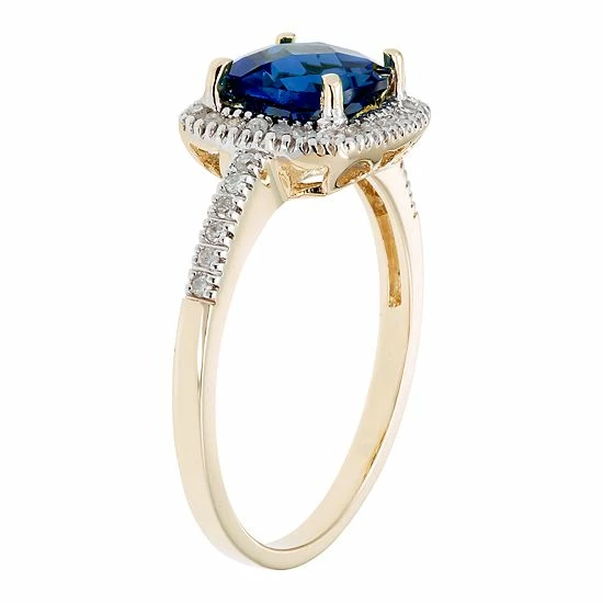 Buy โจ Unbranded Lab-Created Blue Sapphire 10K Gold & 1/5 Carat T.W. Diamond Frame Ring Rose ๐ฅ - Image 2