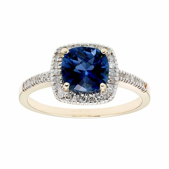 Buy โจ Unbranded Lab-Created Blue Sapphire 10K Gold & 1/5 Carat T.W. Diamond Frame Ring Rose ๐ฅ - Image 3