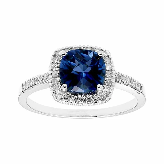 Buy โจ Unbranded Lab-Created Blue Sapphire 10K Gold & 1/5 Carat T.W. Diamond Frame Ring Rose ๐ฅ - Image 4