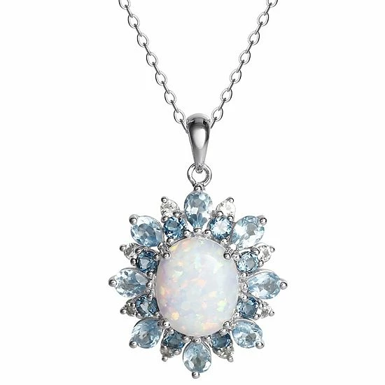 Hot Sale ⌛ Unbranded Sterling Silver Lab-Created Opal & Cubic Zirconia Pendant Necklace 💯