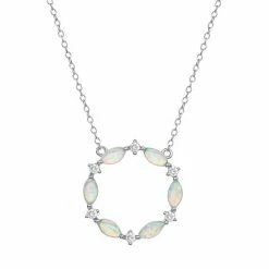 Cheapest ❤️ Unbranded Sterling Silver Lab-Created Opal & Cubic Zirconia Circle Necklace 🌟