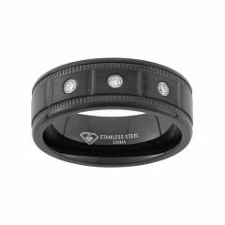 Budget 😉 Unbranded 1/10 Carat T.W. Diamond Black Ion-Plated Stainless Steel Wedding Band - Men 😉