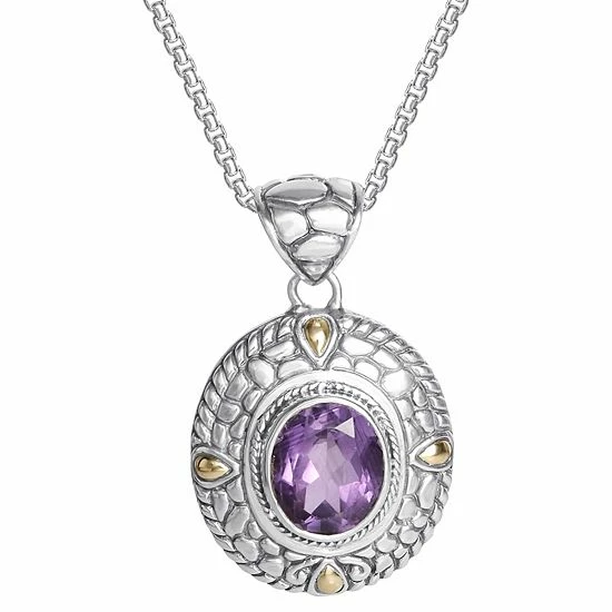 Outlet ❤️ Unbranded Sterling Silver Amethyst Bali Oval Pendant Necklace 💯