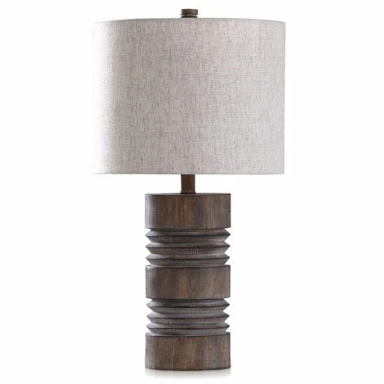 Promo ๐ Unbranded Round Moulded Table Lamp With Ribbed Wood-like Finish โค๏ธ