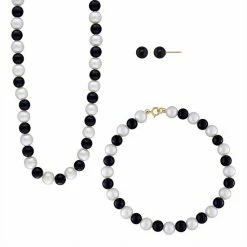 Best reviews of 🔥 Unbranded 14k Gold Freshwater Cultured Pearl & Onyx Necklace, Bracelet & Stud Earring Set 🧨