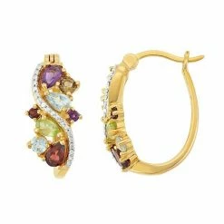 Best Pirce ⭐ Unbranded 18k Gold Over Silver Gemstone Cluster U-Hoop Earrings 🥰