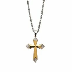 Buy ✨ Unbranded Two Tone Stainless Steel Cubic Zirconia Cross Pendant Necklace 💯