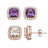 New 🌟 Unbranded 18k Rose Gold Over Silver Amethyst & Lab Created White Sapphire Earring Set 🧨