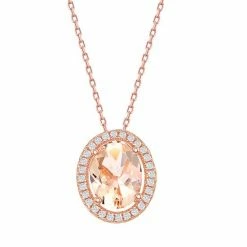 Promo 😀 Unbranded Sterling Silver Oval Morganite Cubic Zirconia Pendant Necklace 🎉