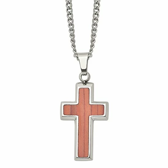 Hot Sale ๐ Unbranded Men's Stainless Steel & Wood Cross Pendant Necklace โจ