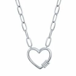 Cheap 🎁 Unbranded Sterling Silver Cubic Zirconia Heart Paper Clip Necklace ✨