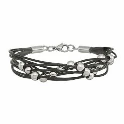 Budget 🎉 Unbranded Men's Stainless Steel Bead & Black Leather Multistrand Bracelet 🔥