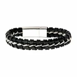 Cheap ❤️ Unbranded Men's Stainless Steel Black Braided Leather Clasp Bracelet 😀